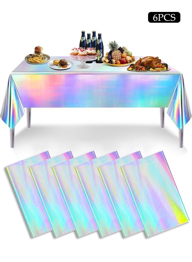DUNISO 6 Pieces Iridescence Plastic Tablecloths, Disposable Laser Holographic Table Covers, Holographic Foil Tablecloth, Rectangle Party Table Cloth for Birthday,Parties, Weddings, and Events Decorations (137*183cm) - Image 1